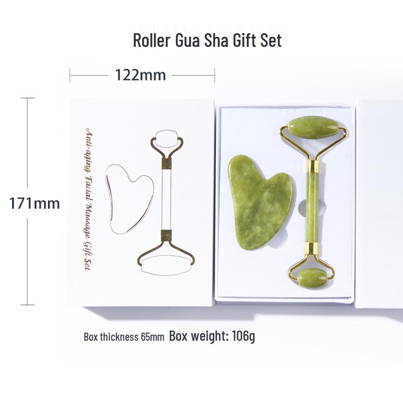 Jade Roller & Gua Sha Board Set - Xiu Jade Stone Facial Beauty Massager