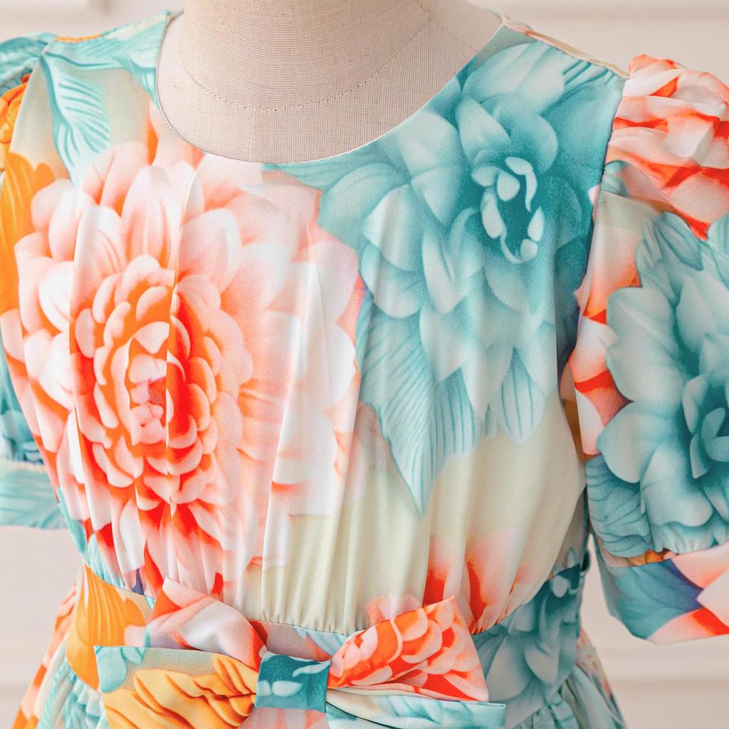 Orientalisches Puffärmel-Blumen-Prinzessinnenkleid für Abende