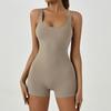 Womens Sleeveless Yoga Jumpsuit With Built-in Bra Pad Tummy Control Ruched Back Sports Fitness Wear