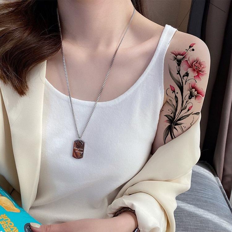 Hand Painted Original Color Flower Fox Phoenix Women'S Simulated Tattoo Water Transfer Tattoo Sticker