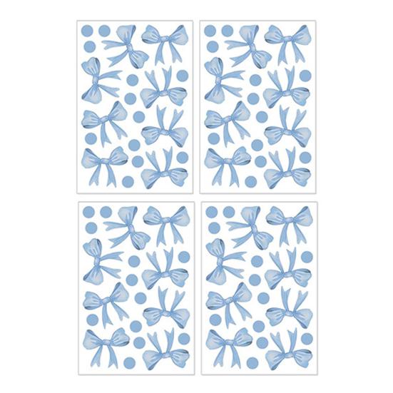 

4 листа наклеек-бабочек, синие/розовые наклейки на стену с бантом, отклеивающиеся и приклеивающиеся синий
