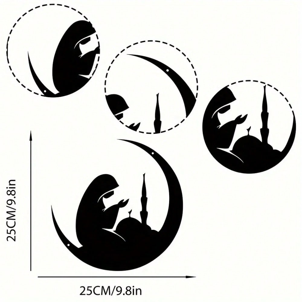1pc Metal Moon Wall Art, Islamic Wall Decor, Woman Praying Silhouette, Faith Home Gift, Room Hanging