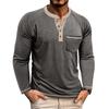 Men's Button Lapel Colored Cotton Long Sleeved Base Men's Top