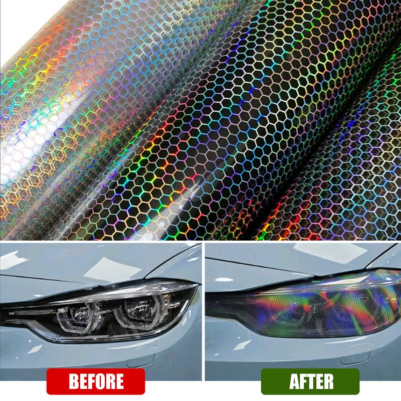 1pc Car Taillight Lamp Film Sticker Car Honeycomb Styling Light Film Car Headlight Decorative Film Auto  Exterior Accessories