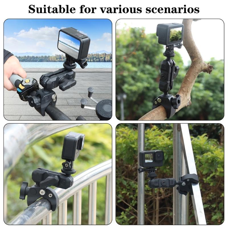 Motorcycle Rail Mount Clamp Convenient 360degree Round Mount for Action Cameras Phones On Bikes Easy To Install