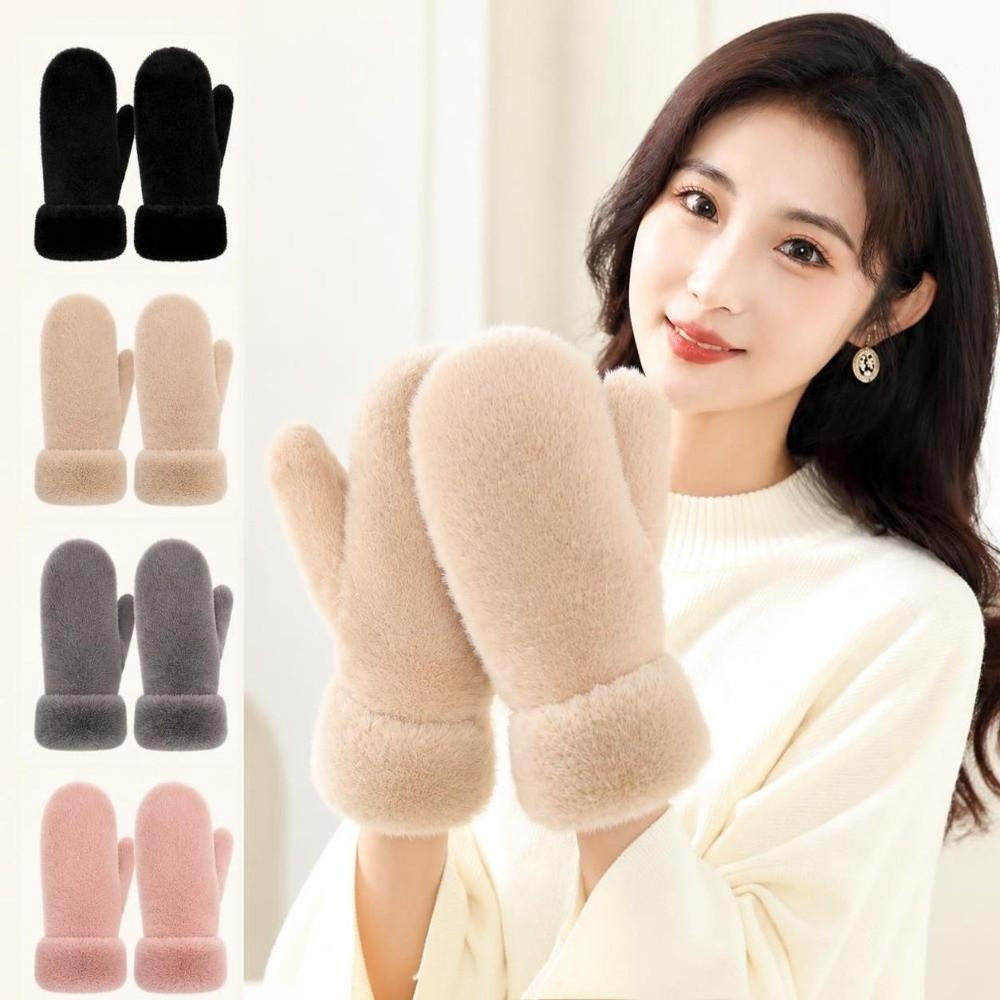 1pair Windproof Plush Gloves Thickened Winter Mittens Simple Full-Finger Gloves  Women