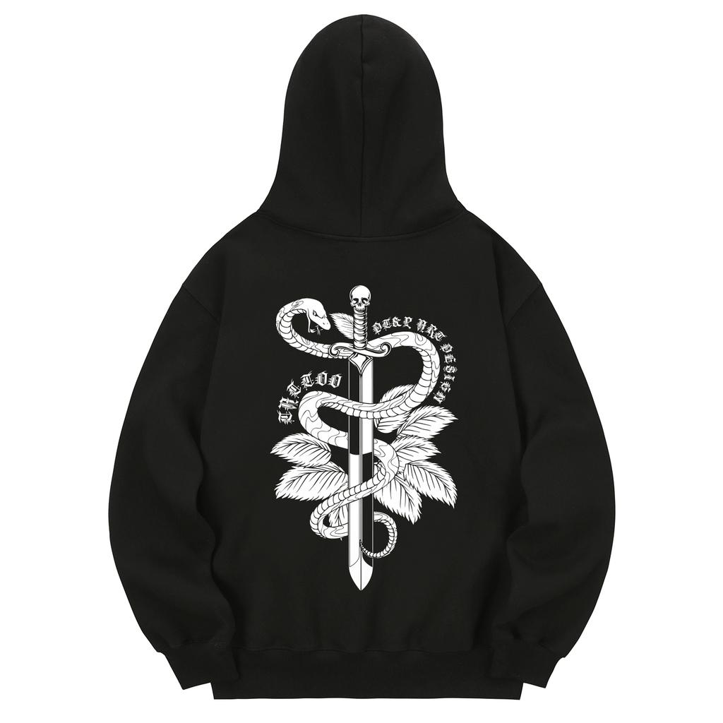Khb0007 Snake Fleece Hoodie - Black