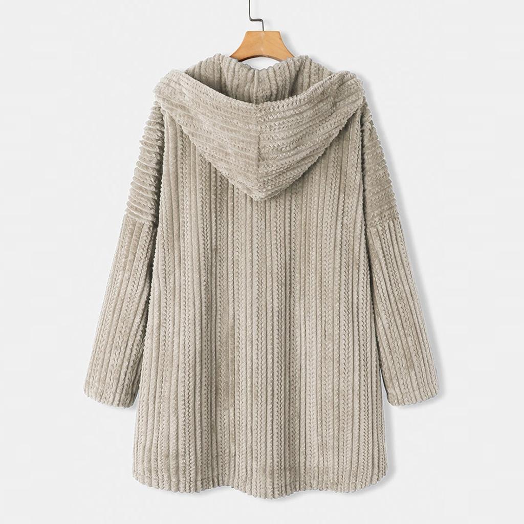 Women's Loose Button Plush Hooded Color Long-sleeved Mid-length Coat