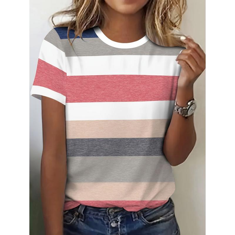 Summer New Round Neck Loose Short Sleeve Retro Casual T-shirt Women's 3D Casual Color Printing