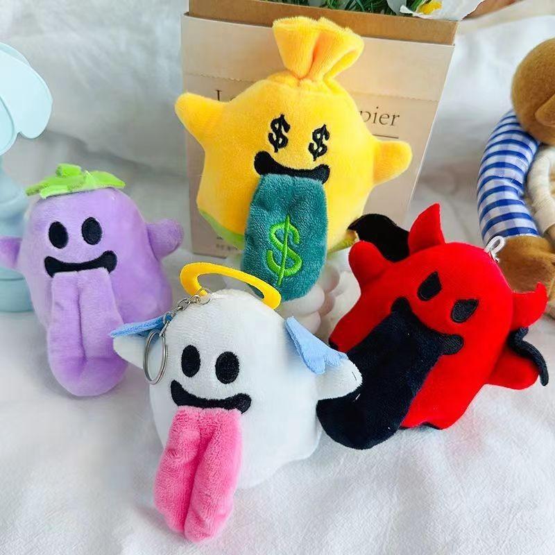 Halloween Cute Large Tongue Angel Ghost Plush Pendant For Kids And Teen Gifts