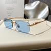 1pc Unisex Fashion Rimless Fashion Glasses with Golden-Tone Metal Frame & Blue Transparent Lenses