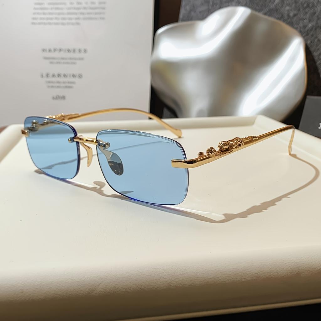 1pc Unisex Fashion Rimless Fashion Glasses with Golden-Tone Metal Frame & Blue Transparent Lenses