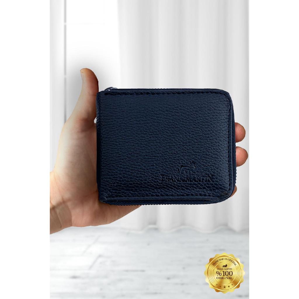 Stilvolles schwarzes Kartenetui aus Leder mit originellem Geldfach mit Reißverschluss und Geschenkbox