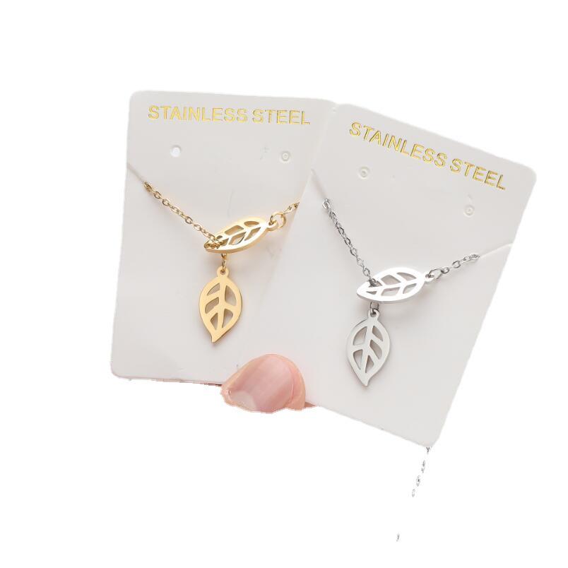 Women's Long Korean-Japanese Sweater Necklace with Leaf and Tassel Double Pendant