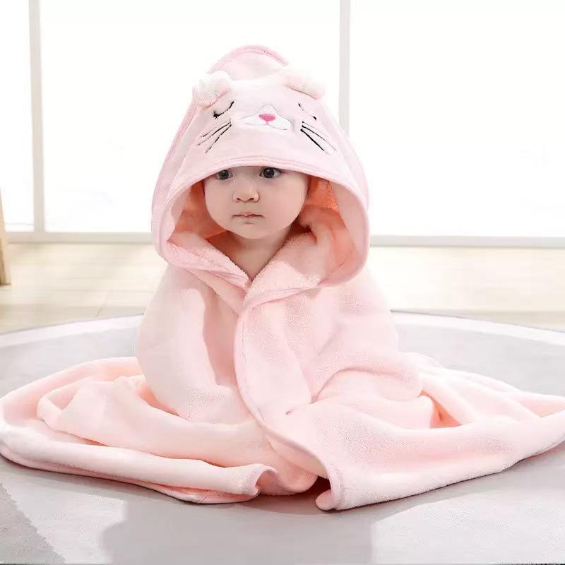 Children's Quick-Drying Coral Fleece Hooded Bathrobe Cloak Towel