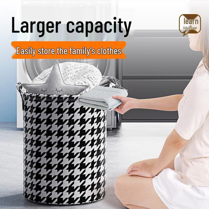 Houndstooth Extra Large Folding Fabric Laundry Basket & Bathroom Organizer