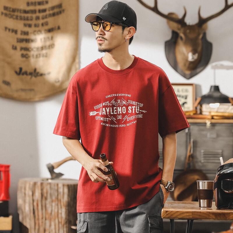 

Jieluino Men s Retro Loose-Fit 100% Cotton T-Shirt M