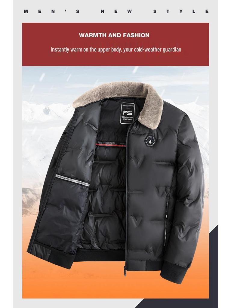 Men's 2025 European-Style Winter Jacket - Warm, Thick, Versatile Short Cotton with Fur Collar