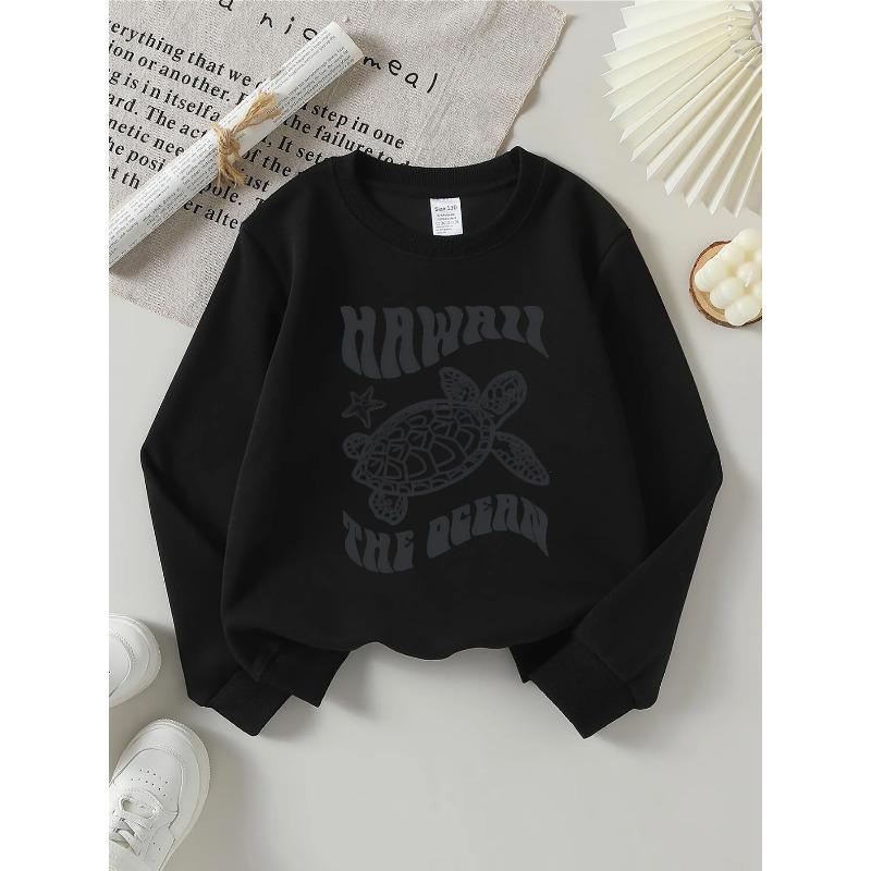 European sizes Kids' round-neck hoodie - Hawaii Turtle Ocean Star Pattern Print , Sportswear And Casual Wear, Soft And Comfortable