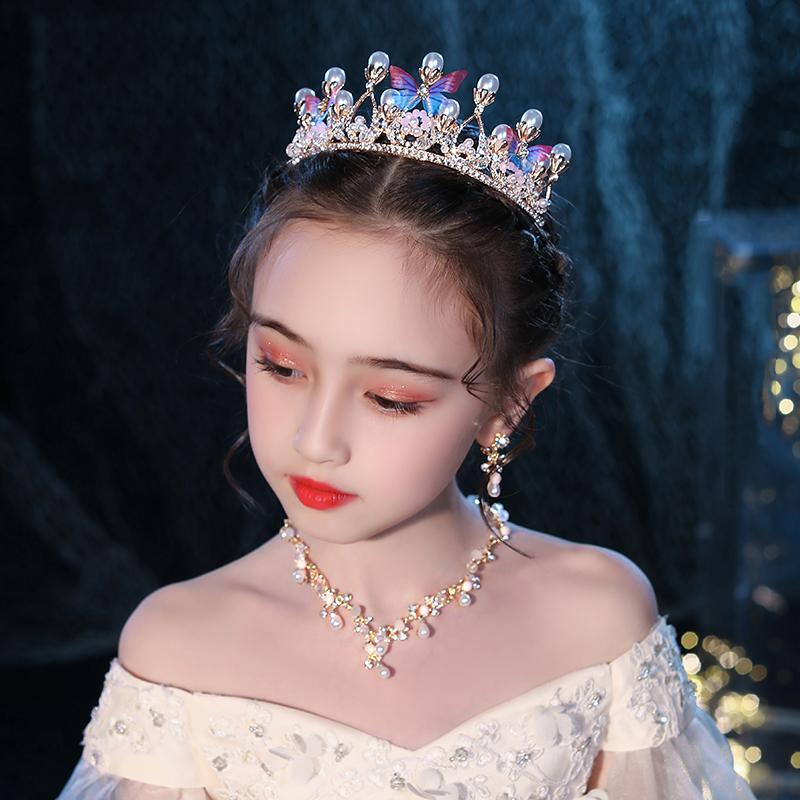 Goldfarbene Tiaras und Kronen Schmetterling Perlen Kristall Handgefertigt Kinderkrone Fotografie Party für Kinder Frauen Prinzessin Diademe