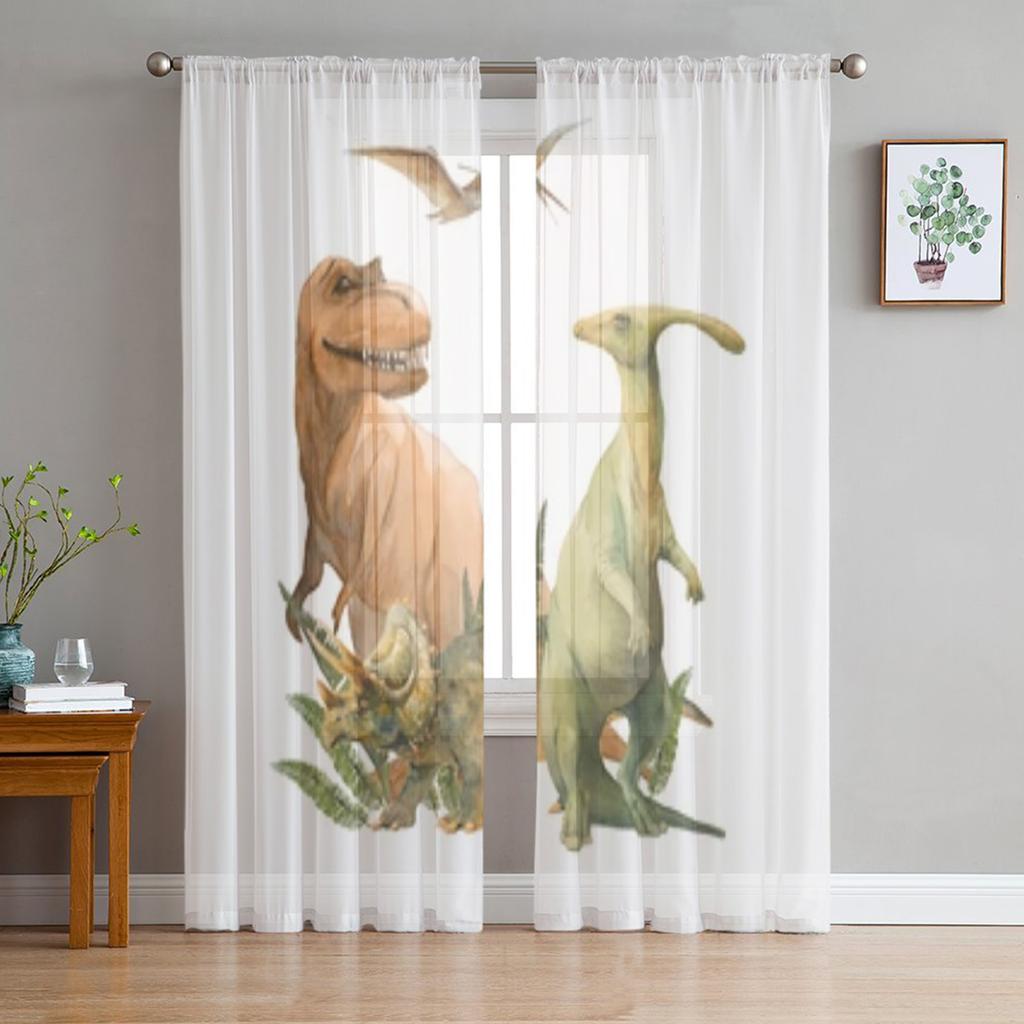 Tropical Safari Animal Elephant Sheer Window Curtains For Living Room Bedroom Voile Tulle Curtains Fabric Drapes For Kitchen