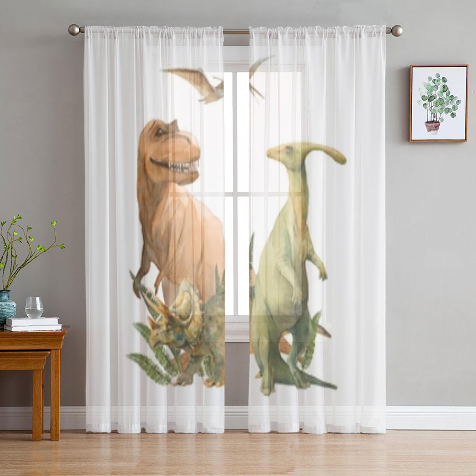 

Light Filtering Tropical Safari Animal Elephant Window Curtains Living Room Bedroom Voile Tulle Fabric Drapes Kitchen Curtain Polyester Washable Great W100*H130(CM)-Grommet top&2PCS