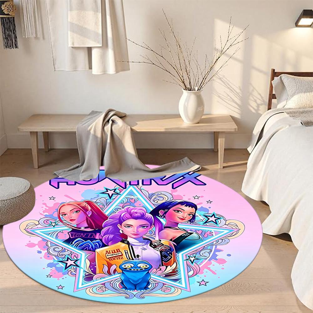 K-pop Round Floor Mat Design for Foyer Game Room Hallway Study room Antislip Round Carpet Anime Office Decor Gift for Festivals