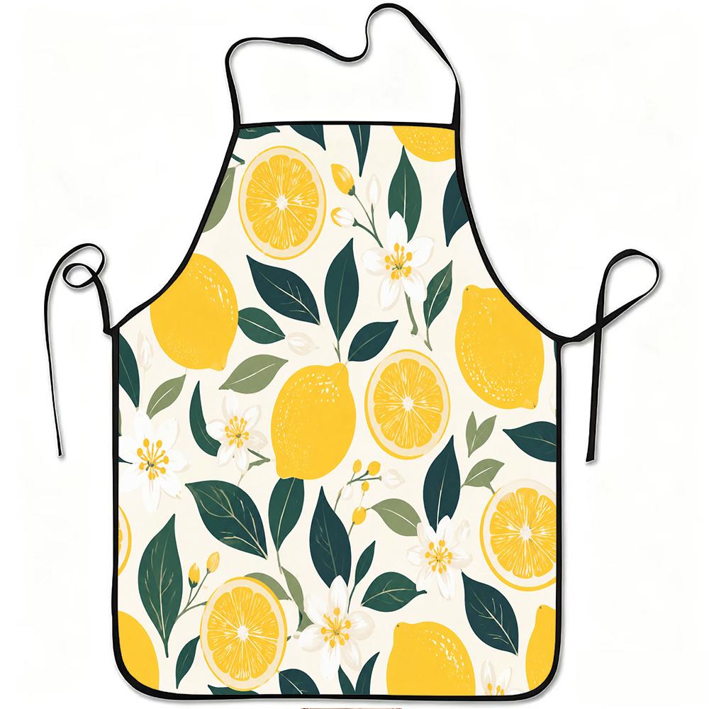 1pc Lemon Floral Print Apron, Durable And Easy to Clean, Adjustable Waistband, Polyester Material, for Kitchen Cooking, Gardening, Orchard Picking, Ch