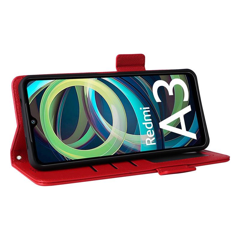 Redmi A3 Leather Phone Case with Card Holder & Lanyard - Cross-border Style