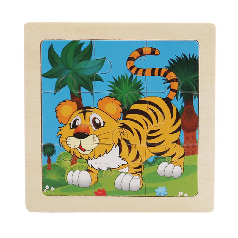 9-Piece Wooden Cartoon Animal Transport Jigsaw Toy for Early Education