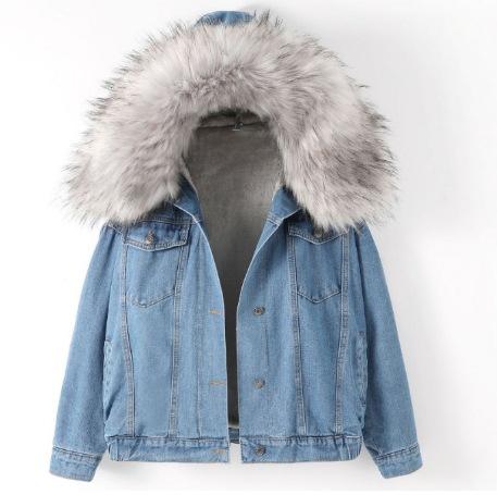 Damen Kapuzen-Jeansjacke mit langen Ärmeln Locker geschnitten Cropped Truckerjacke Koreanischer Pendlerstil Einreihiger Jean-Mantel