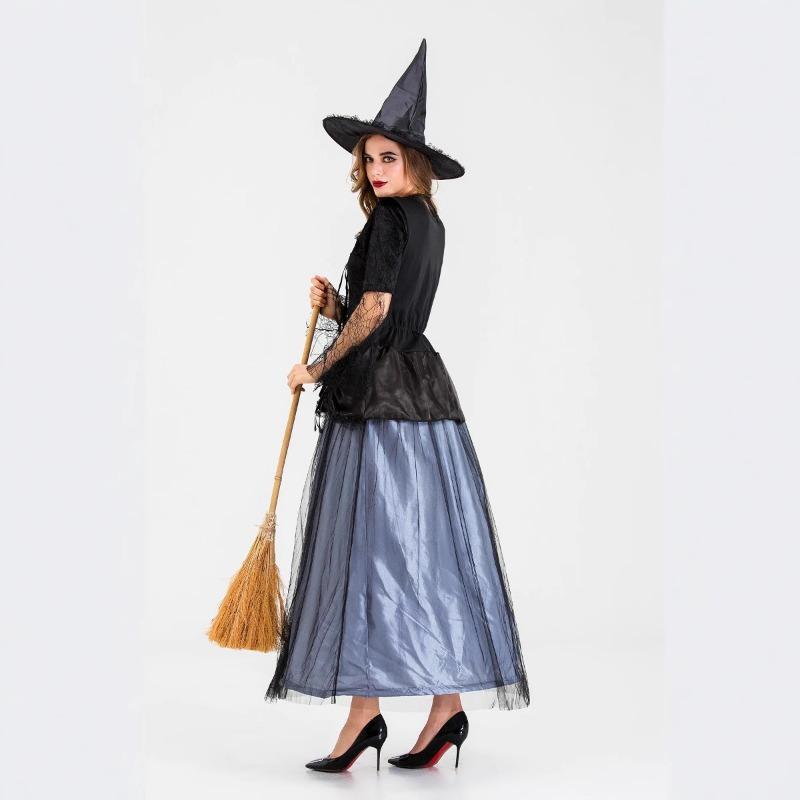 Halloween Masquerade Party Party Lace Mesh Blue Black Dress Witch Costume