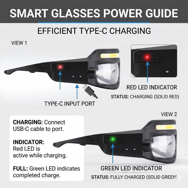 Rechargeable LED Glasses Headlight Touch Control Motion Sensor Portable for Travel Camping Night Maintenance