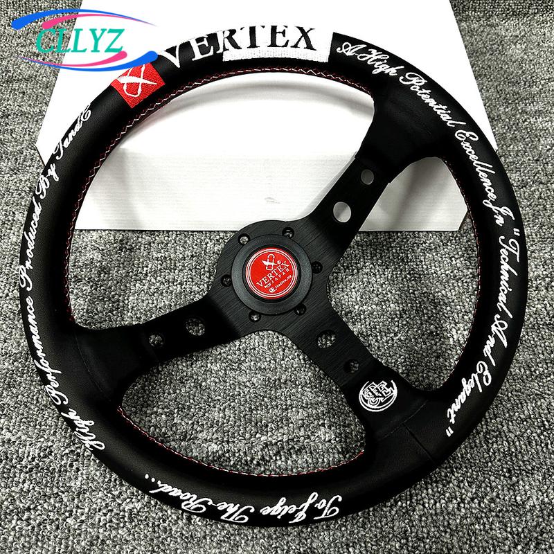 12.5inch 320mm Racing Drift Steering Wheel Real Leather Deep Dish VERTEX Sim Embroidery JDM Car Accessories