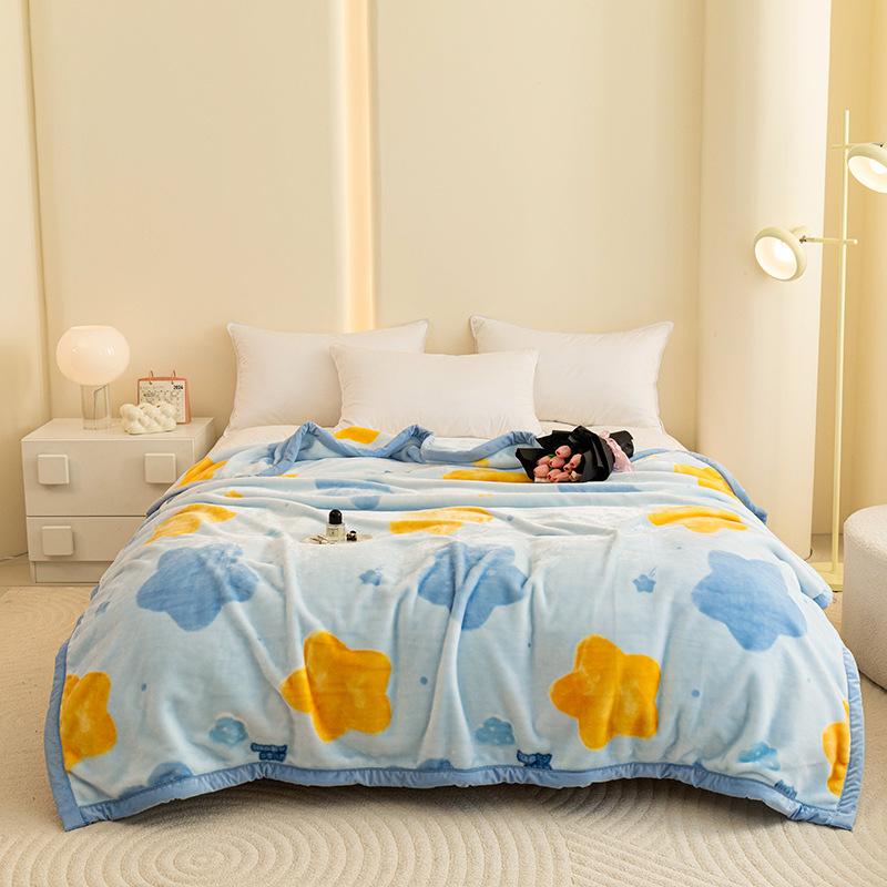 High Quality Warm Floral Printed Blanket Cozy Double-Layer Thick Sofa Blanket for Home Flannel Bed Sheets for Autumn and Winter