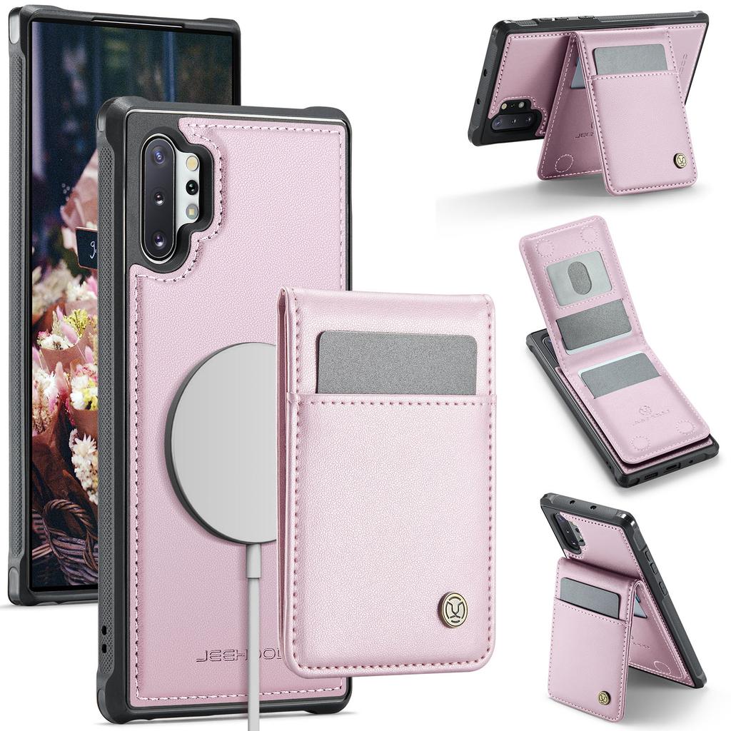 For Samsung Galaxy Note 10 Plus 5G Leather Back Cover Compatible with MagSafe JEEHOOD J06 Phone Case with Card Bag RFID Blocking