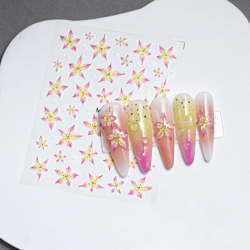 Lily Flower Shape Nail Sticker Enhancement Adhesive Stereoscopic Decoration Diy Accessory Nail Enthusiasts