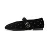 BARBARA Velvet Stud Mary Jane Flat Bbi534bk