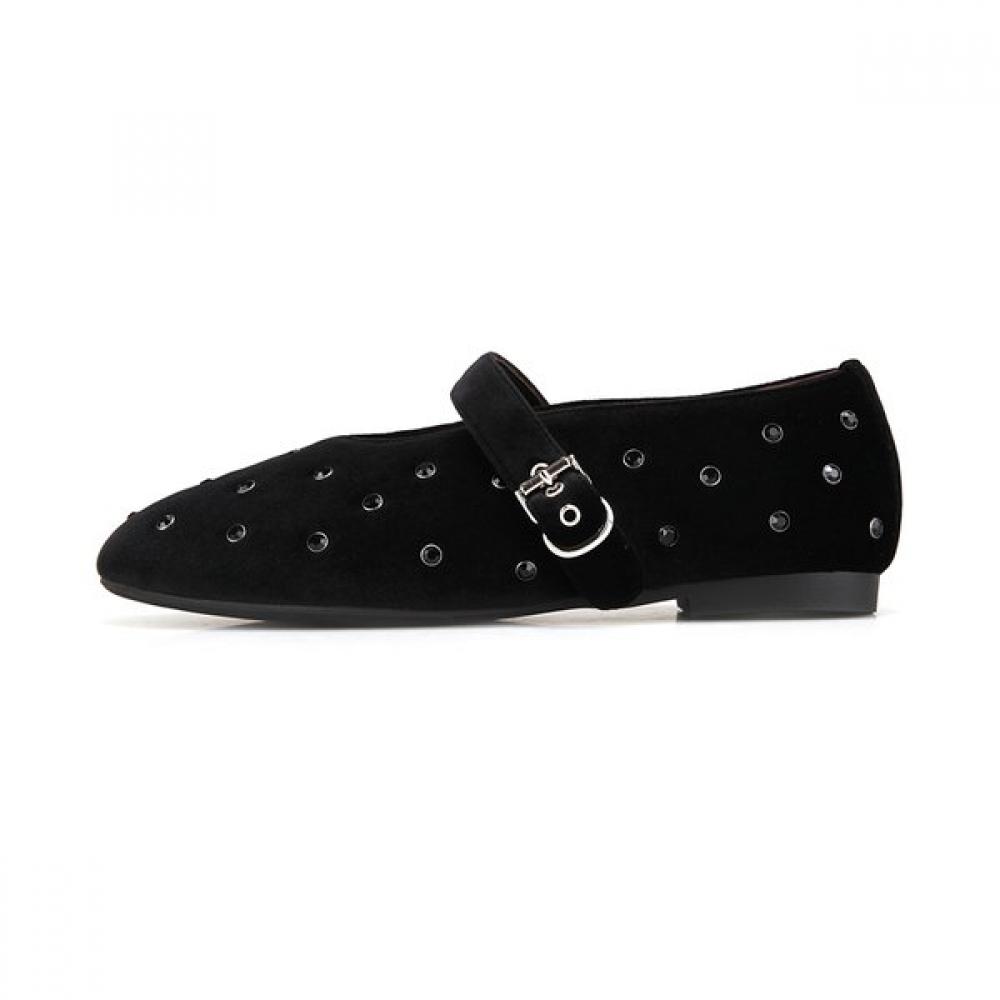BARBARA Velvet Stud Mary Jane Flat Bbi534bk