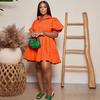 Women's Summer Fashion Solid Color Casual Loose Dress Puff Sleeve Button Doll Collar Skirt