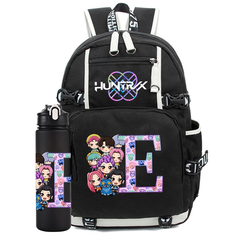 2 Stück/Set 26 Englische Buchstaben K-Pop Aufdruck Rucksack mit 750ml Wasserflasche für Teenager Schüler Mädchen Junge Schultasche Kinder Geschenk Große Kapazität Reisetasche