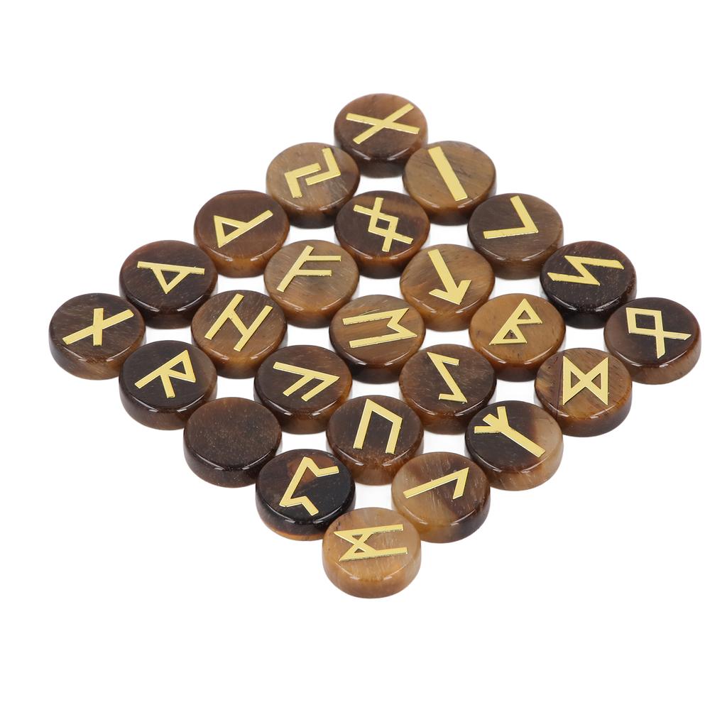 25 Pieces Round Rune Stones Engraved Symbol Stone Set for Yoga Meditation and Holiday Present