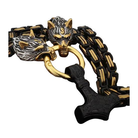 Pánský náhrdelník Retro Nordic Viking Styl Hammer Wolf Head Přívěsek Amulet Silný