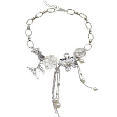 שרשרת פנינים וינטג', שרשרת עצם בריח פנינים שבורות לנשים, שרשרת צוואר