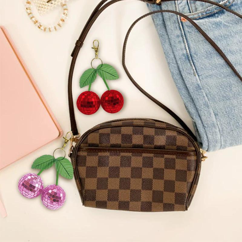 WTEMPO Wedding Pink Red Cherry Disco Balls Keychains DIY Bags Backpacks Hanging Pendents Door Key Car Key Keychains Decorations