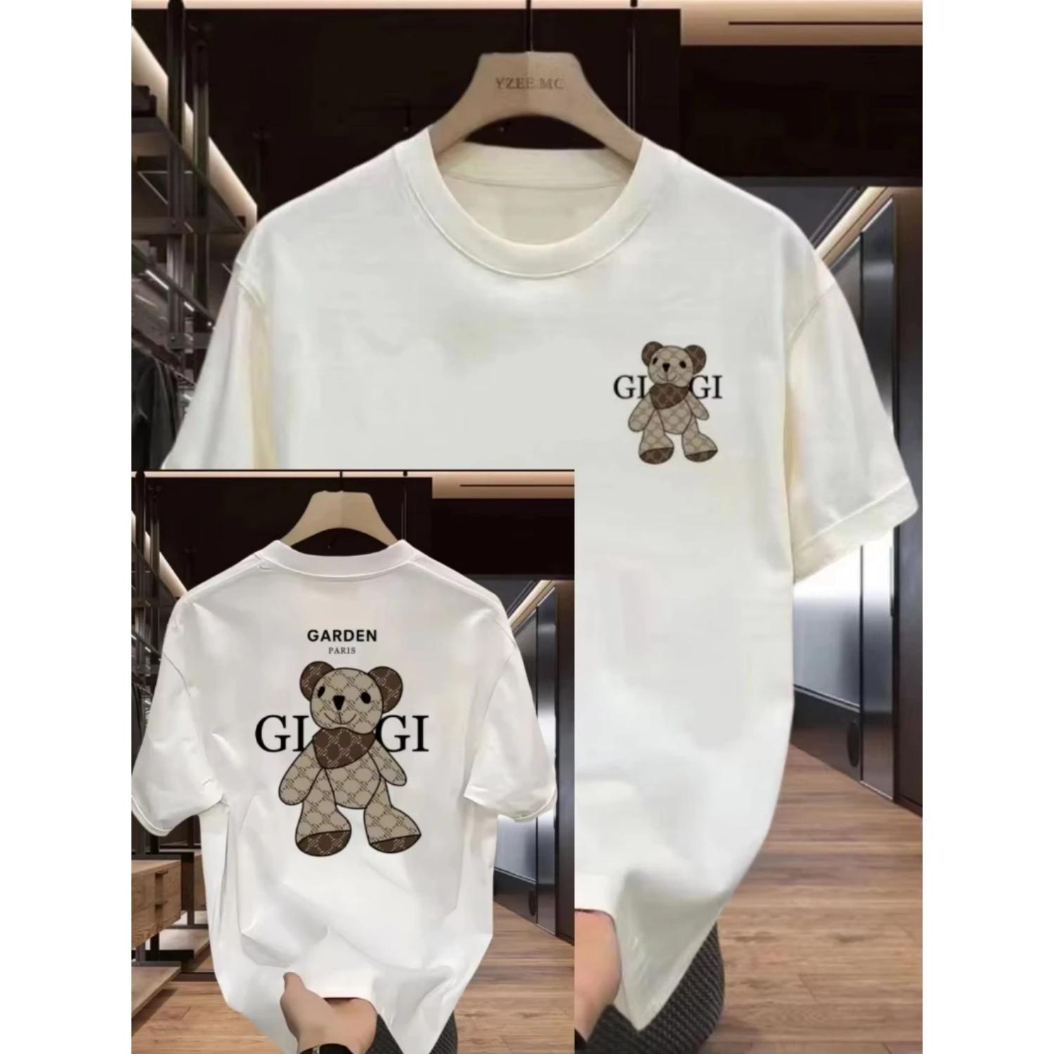 

2026 new bear cotton T-shirt with short sleeves and printed round necks is popular for both men and women S чёрный