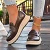 . Platform muffin shoes leather round head lazy single shoes new autumn straw woven British style small leather shoes