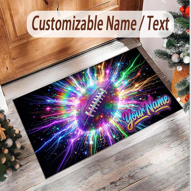 American Football Theme Soft Crystal Velvet Rug Custom Name & Text Print Non Slip Floor Rug for Bedroom Living Room