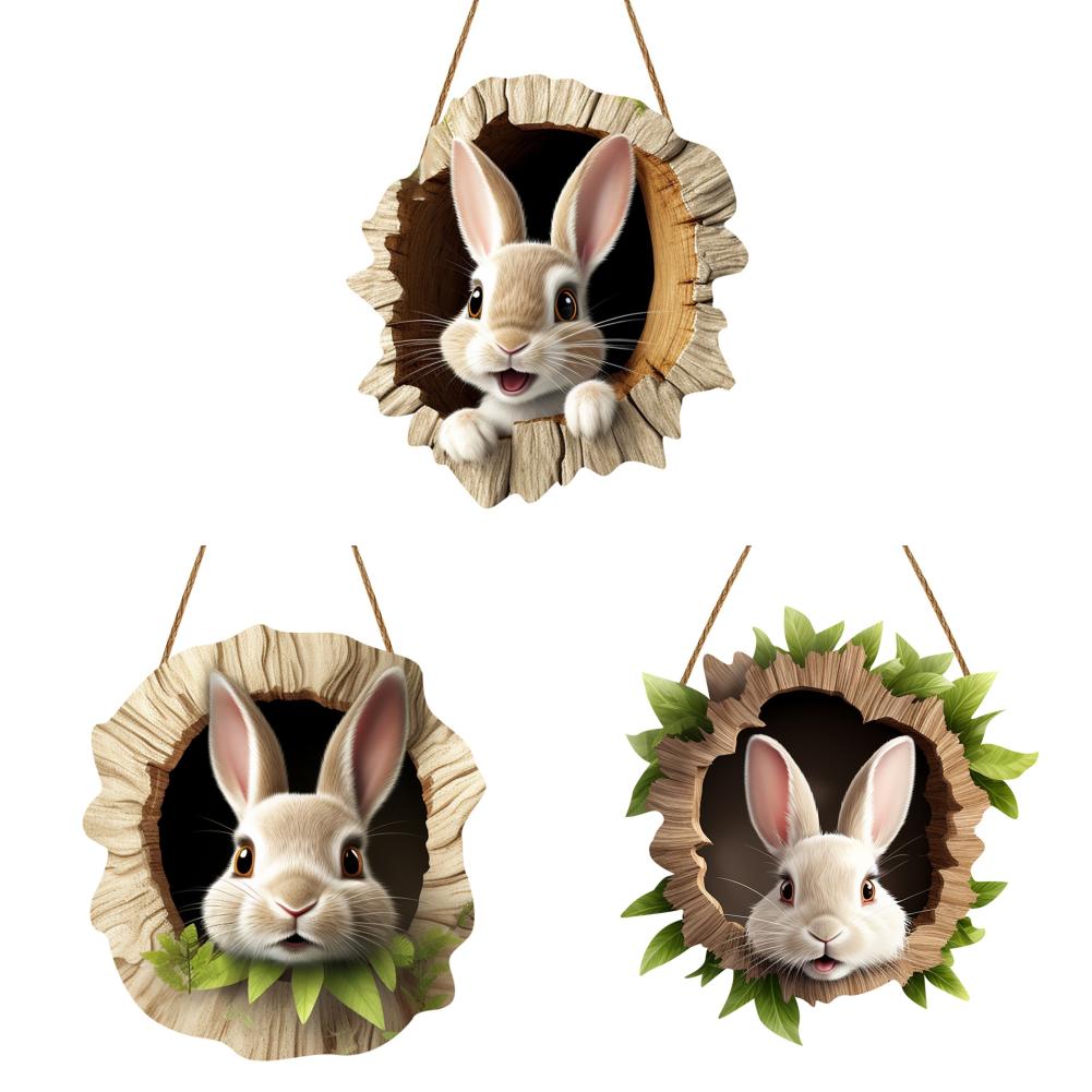 3/1 Set Easter Bunny Door Sign Pendant Decoration Wooden Hanging Spring Happy Rabbit Construction Door Easter Party Decor 2025