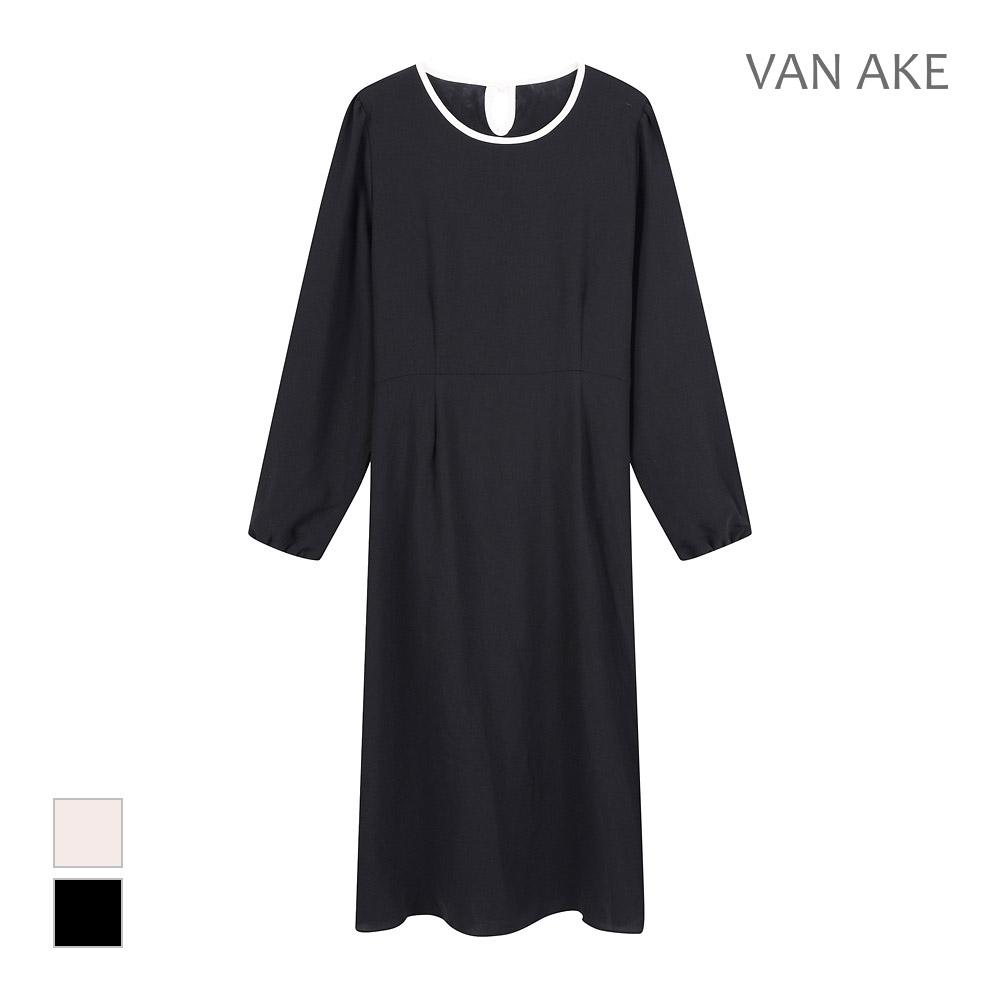 VANAKE Round Neck Contrast Line Dress_Vb34Opq312Z